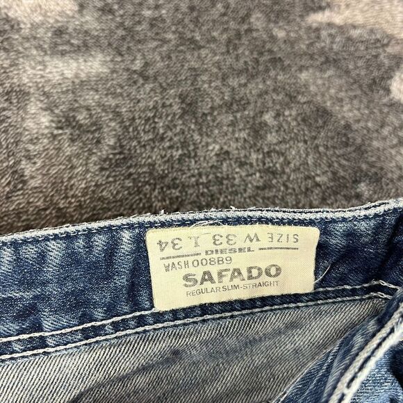 Diesel Safado Slim-Straight Blue Denim Distressed Jeans Button Fly 33X34(35X34.5 - Picture 3 of 15